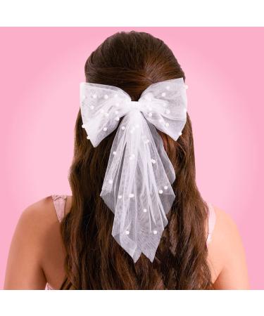 xo  Fetti Bachelorette Party Decorations Pearl White Hair Bow - Bride to Be | Bridal Shower Gift  Bridesmaid Favors