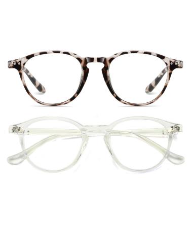 Dollger blue light filter glasses computer glasses without prescription anti-blue light Classic round frame gaming glasses for women men black transparent and white leopard