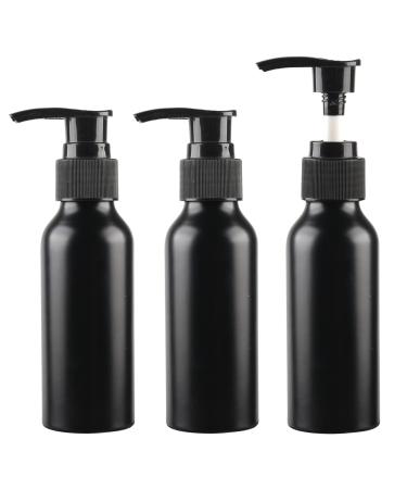 ZEOABSY 3 Pieces Empty 100ml Black Aluminium Lotion Pump Bottle Aluminum Bottles with Black Pump Head Travel Metal Bottles for Cosmetic Shampoo Body Washing Gel Essential Oil Liquid Dispenser