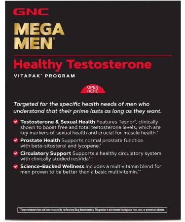 GNC Mega Men Healthy Testosterone Vitapak Program - Boost Vitality & Performance (30 Servings - Buy Online on GoSupps.com