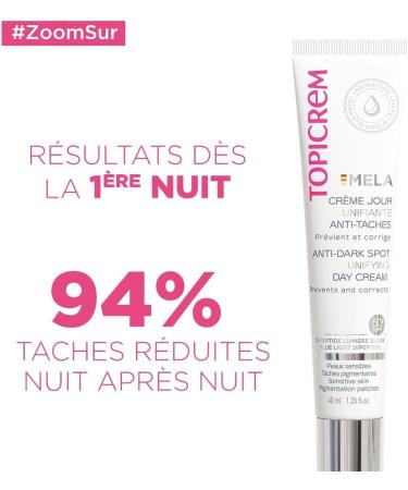 Topicrem - Mela Unifying Anti-Dark Spot Day Cream - Moisturizes for 24 hours Evens out the complexion Corrects and Prevents the appearance of dark spots - Double UV + Blue Light Protection SPF50+ - Sensitive Skin - 40 ml - Buy Online on GoSupps.com