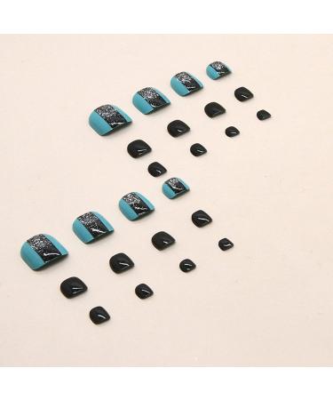 24Pcs French Square False Toenails Glossy Blue & Black Press on Toenails Stick on Toenails Short Glitter Acrylic Full Cover Artificial Summer Fake Toenails for Women and Girls Daily Decorations Blue & Black Toenails - Buy Online on GoSupps.com
