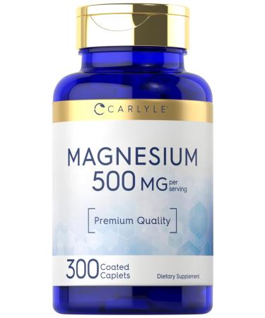 Carlyle Magnesium 500mg | 300 Coated Caplets | Vegetarian Non-GMO and Gluten Free Supplement 300 Count (Pack of 1)