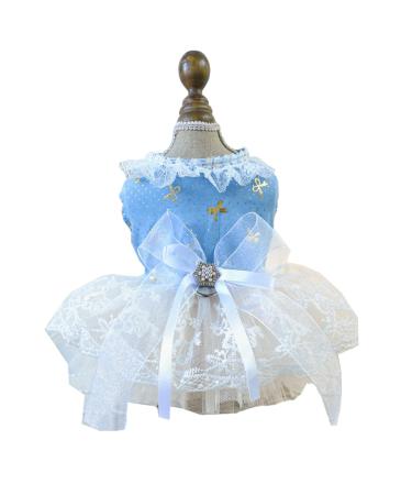 Bt Bear Small Dog Clear Puppy Rock Schleife Princess Dress Tutu-Rock Wedding Lace Dress for Cats Small Dogs Girls (Light Blue Size L) L light blue