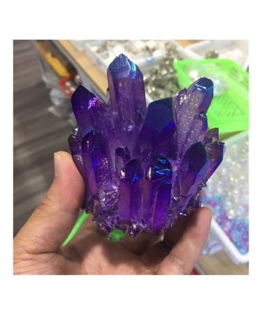 Qpyd crystal meditation healing natural purple galvanization transparent crystal cluster stone ore magnetization stone net chemotherapy energy decorative sto meditation crystal.350-400g