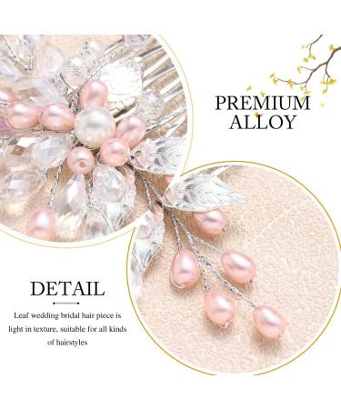 Edary Silver Bride Wedding Hair Comb Pink Pearl Headpiece Leaf Bridal Hair Accessories for Women and Girls - Buy Online on GoSupps.com