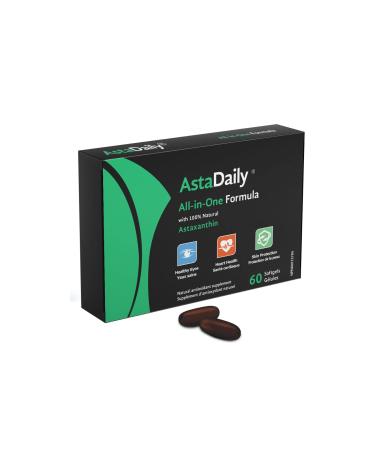 AstaDaily Natural Astaxanthin | All-in-One Vitamin Supplement | 1 Month Supply | Vision Support with Lutein and Blueberry | Heart and Skin Health | Non-GMO | Gluten Free | Made-in-Canada | 60 caps