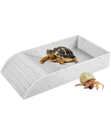 Tortoise Water Dish Reptile Water Food Bowls with Anti-Slip Ramp Tortoise Bath Dish Reptile Feeding Box Dish Plastic Tortoise Water Bowl Tortoise Habitat Accessories for Basking Feeding Bathing Small: 30.5x14.8x5.8cm Granite Color