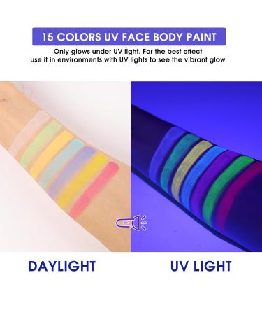 15 Colors Glow Neon Face Paint - Water-Activated UV Body Paint for Parties Halloween Festivals & Raves - Washable Eyeliner - Buy Online on GoSupps.com