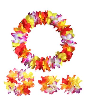 Hawaiian Luau Tropical Flower Crown Set for Women - Headband, Wristbands, Necklace, Bracelets, Hair Band - Perfect for Summer Beach Vacation and Pool Party Decorations - Colorful - Buy Online on GoSupps.com