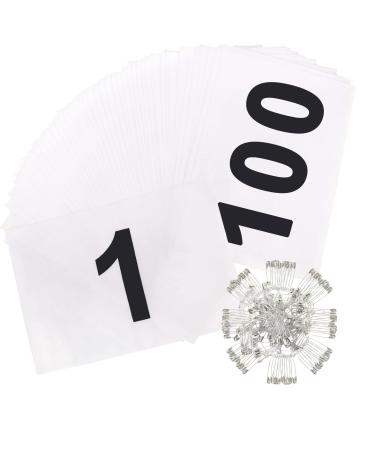 Extpro Running Bib Competitor Numbers with Safety Pins, Tearproof Waterproof Running Numbers Paper Tags 5.9" x 7.9" for Marathon Sports Games Races Events (1-100)