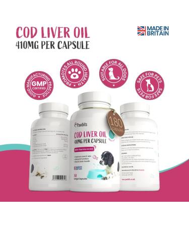 180 Cod Liver Oil Capsules for Dogs & Cats - High Strength 410mg Gel Capsules - Joint, Skin, and Coat Health Support - UK Made (6 Months Supply) - Buy Online on GoSupps.com