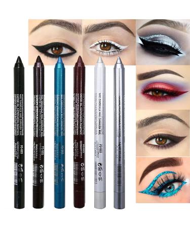 evpct 6Pcs White Glitter Eyeliner Pencils Set delineadores de colores para ojos lapiz de ojos negro a prueba de agua Black Silver Blue Red Brown Metallic Colorful Liquid Eye Liners Set Waterproof 6 Count (Pack of 1) Set01