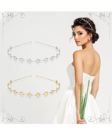 Star Rhinestone Headband Set for Women and Girls | Pearl and Crystal Wedding Headpiece | Shiny Metal Hairband (Gold/Silver) - Buy Online on GoSupps.com
