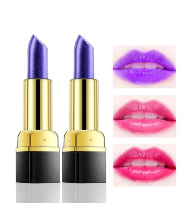 BINGBRUSH 2Pcs Color Changing Lipstick  Blue PH Mood Long Lasting Labiales Lip Care Moisturize Lip Balm Korean Magic Lip Gloss Lip Tinted Stain Makeup Lipstick Set for Women 2 Count (Pack of 1) 2pcs Blue Color Changing L...