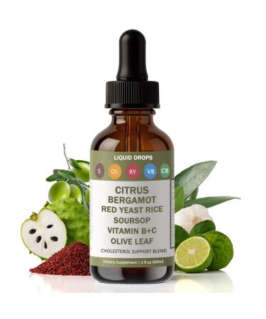 RESONA Red Yeast Rice Drops - Cholesterol Support Blend with Citrus Bergamot Red Yeast Rice Soursop Olive Leaf & Vitamin B+C Natural Non-GMO Vegan Dietary Supplement 2 fl oz