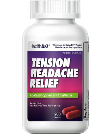 HealthA2Z Tension Headache Relief, Aspirin Free, Compare to Excedrin Active Ingredient, 200 Caplets