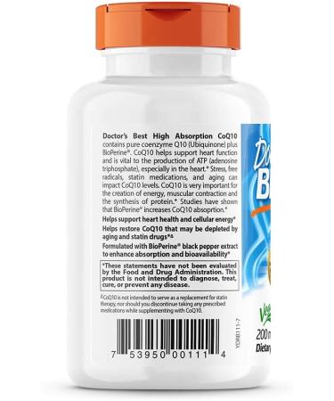 Doctor's Best High Absorption CoQ10 200mg with BioPerine | Heart Health & Energy | 60 Vegan Caps - Buy Online on GoSupps.com