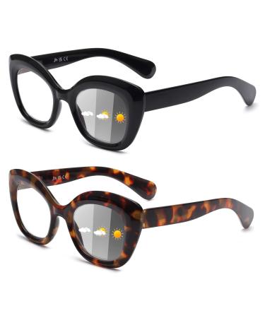 JM 3 Pack Cateye Reading Glasses Blue Light Blocking Computer Readers for Women and Men 2-pack Photochromic 2.25 x