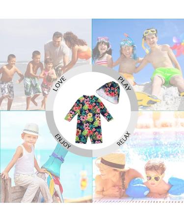 UPF 50+ Baby Girls Swimsuit with Snap Bottom for Sun Protection - Navy Flower, 2-3 Years - Buy Online on GoSupps.com