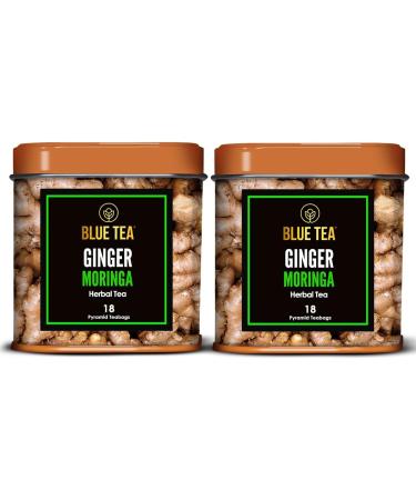 BLUE TEA - Ginger Moringa Herbal Tea - 36 Tea Bags (Pack of 2) |HEALTHY SUPERFOOD | Blend of Indian Ginger and Fresh Moringa | Caffeine Free | Eco-Sustainable Packaging