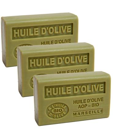 Savon de Marseille - French Soap Made With Pure Organic Olive Oil and Shea Butter - Olive Oil Fragrance - 125 Gram Bar - Set of 3