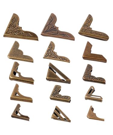 PH PandaHall Book Corners 60 pcs 15 Styles Iron Corner Protectors Guard Edge Cover Metal Cover Pad for Junk Journals Jewelry Case Box Book Scrapbooking Albums Menus Furniture Antique Bronze