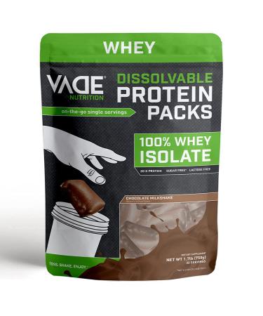 Vade Nutrition Dissolvable Protein Packs | Chocolate Milkshake Whey Isolate Protein Powder, On-The-Go, Low Carb, Low Calorie, Lactose Free, Gluten Free, Fat Free, Sugar Free, Lean, 30 Servings 1.7 Pound (Pack of 1) Chocolate