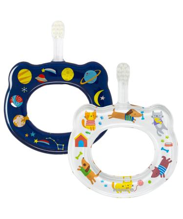 Baby Toothbrush Gentle Extra- Soft Bristles for Baby s First Toothbrush | Easy Grasp-No Overreach Infant Toothbrush | BPA Free| Baby Registry (Space & Cats and Dogs)