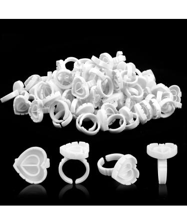 Fawyteng 100pcs Glue Rings Smart Glue Cups Lash Glue Holder Ring Cup,Disposable Glue Cups Lash Glue Rings Lovely Heart Shape Cups for Eyelash Extensions (white)