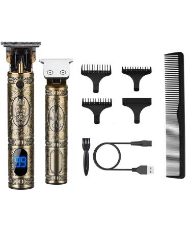 Hair Trimmer for Men Puxssul Professional Cordless Rechargeable Grooming Kits T-Blade Close Cutting Trimmer with LED Display 0mm Zero Gap Beard Clipper Bronze