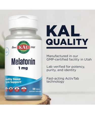 KAL Melatonin 1mg Sleep Aid Fast Acting Melatonin Tablets Calming Relaxation and Sleep Cycle Support Vegan Gluten Free Non-GMO 60-Day Guarantee 120 Servings 120 Tablets - Buy Online on GoSupps.com