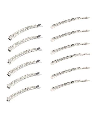 12 pieces Rhinestone Bobby Pin  Metal Hair Clips  1 Row and 2 Row Clear Crystal Hair Barrette Pins for Women Lady Teen Girls