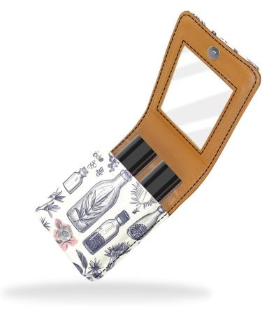 Buy Leather Lipstick Case Organizer with Mirror Mini Lipstick Holder Bag for Travel | Cartoon Bottle Leaf Plants Design - Buy Online on GoSupps.com