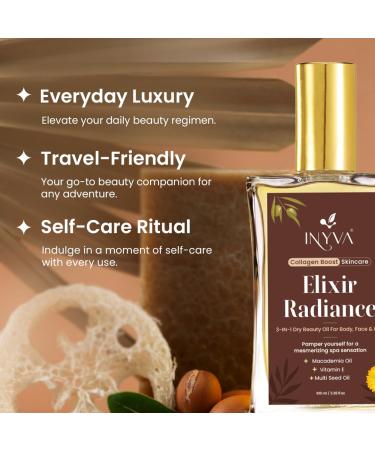 Elixir Radiance 3-in-1 Luxurious Dry Beauty Oil - Nourishing Vitamin E & Macadamia Oil for Body Face & Hair | Hydrating Non-Greasy Lightweight | Achieve Radiant Glow - 3.38 Oz - Buy Online on GoSupps.com