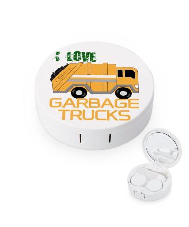 Love Garbage Trucks Round Case For Contact Lens Kit Storage Box with Mirror Printed