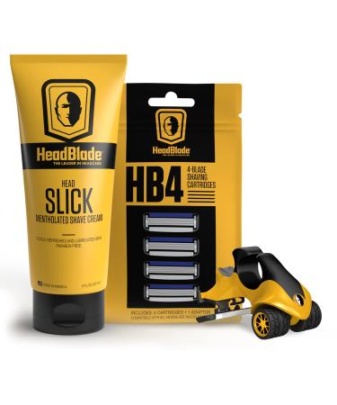 ATX Men's Head Shaving Basics Bundle with 8oz HeadSlick Cream, Razor, Blade Refills - Close Shave Kit with An Easier and Faster Shave 8 Ounce