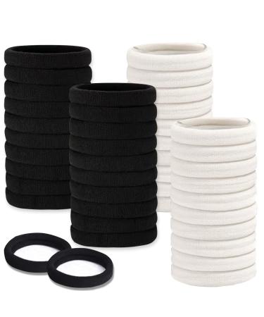 120PCS Black White Hair Ties Cotton Ponytail Holders Seamless Elastic Hair Bands Women No Damage Hair Accessoires For Thick Hair Girl Accessories(4.5CM in Diameter)
