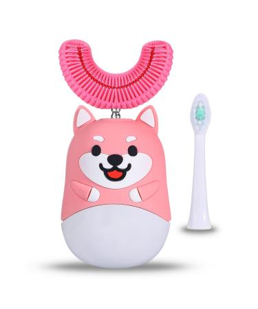 TANCOLA Ultrasonic Kid's U-Shaped Electric Toothbrush handrees Toothbrush - Toddler Toothbrushes Whole Mouth Automatic Soft Ultrasonic Teeth Brushes Rechargeable for Boys Girls Children (Pink)