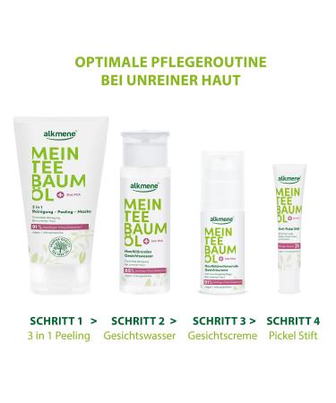 Alkmen Tea Tree Oil 3-in-1 Cleaning Peeling Mask | 150ml Pimple Reduction | Natural Vegan Formula for Blemished Skin | Climate Neutral | 91% Effectiveness - Buy Online on GoSupps.com