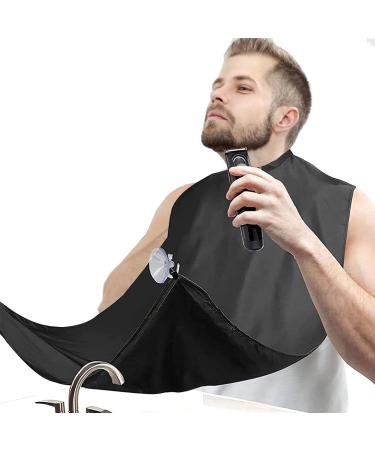 Hioip Beard Catcher Beard Shaving Apron Bib with 2 Suction Cups Beard Hair Catcher Cutting Cape for Shaving & Trimming Waterproof Non-Stick Grooming Cloth for Men Grooming (Black)