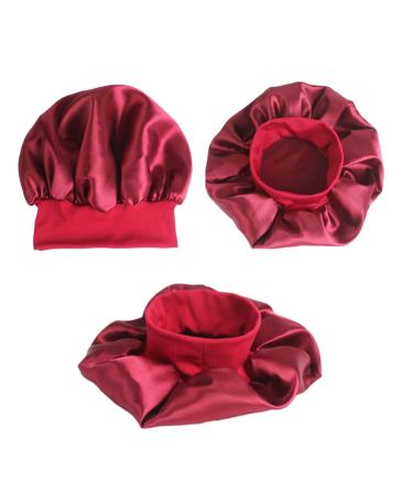 Satin Bonnet Night Sleep Caps - 3 Pack with Wide Elastic Band for Women and Girls - Silk Hair Wrap for Curly Hair - Pink Black Red - Buy Online on GoSupps.com