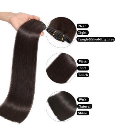 16 2 Dark Brown Clip in Hair Extensions - 100% Brazilian Virgin Human Hair - Buy Online on GoSupps.com