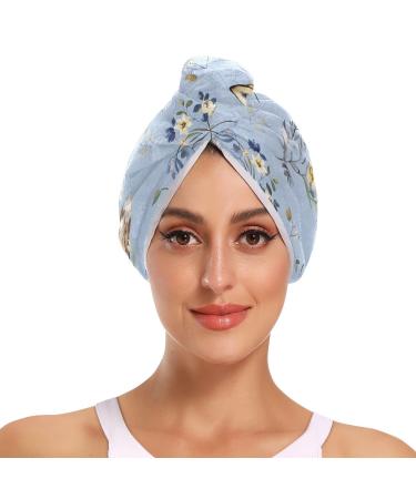 Adventure Fox Light Blue Hair Towel 2 Pack Super Absorbent Hair Drying Towel Quick Dry Hair Turbans Head Towel with Button Twisty Wrap for Women Girls