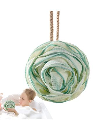 Shower Sponges for Body | Large Rose Bath Sponge Women & Men Skin Friendly Body Scrubber Soft Shower Balls with Lanyard for Home Green