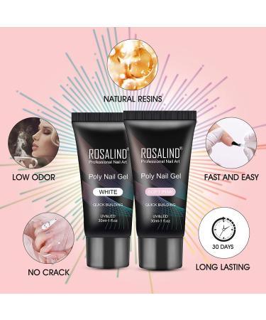 ROSALIND Soft Pink & White Extension Gel Kit - 2 PCS 30ml Poly Nail Builder for Nail Art Decoration - Easy DIY Use with UV Lamp - Nail Thickening Gel Tube - Buy Online on GoSupps.com