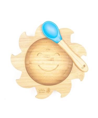 Wild & Stone | You are My Sunshine Baby Suction Bowl and Matching Spoon Set | Eco-Friendly Bamboo Baby Plate | Detachable Suction Base (Baby Blue)