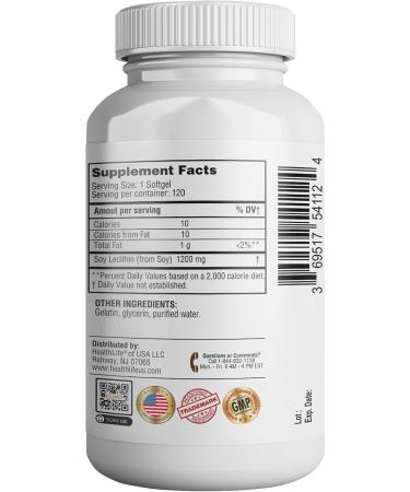 HEALTH LFE Lecithin 1200mg High Potency 120 Softgels Natural Combination of Essential Fatty Acids to Support Brain & Nerve Function- Lecithin Food Grade 1200mg per Serving Dietary Supplement - Buy Online on GoSupps.com