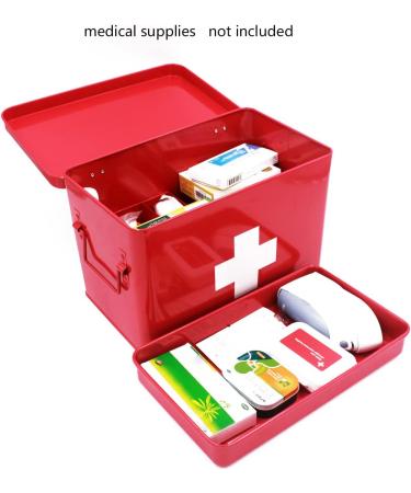 Vintage Red Metal First Aid Box - Large Medicine Storage Tin for Home - 12.6 x 8.3 x 7.7 inches - Funly mee Medicine Box - Buy Online on GoSupps.com