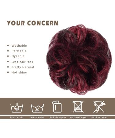BARSDAR 100% Real Hair Hair Tie Extensions Curled Messy Bun Styles for Women & Girls Natural Black & Burgundy #1B/99J 27g | Shop Now! - Buy Online on GoSupps.com